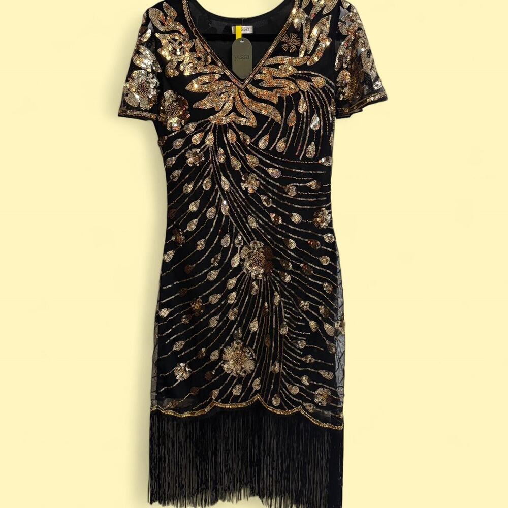 Yessa 20s inspired black mesh cocktail dress